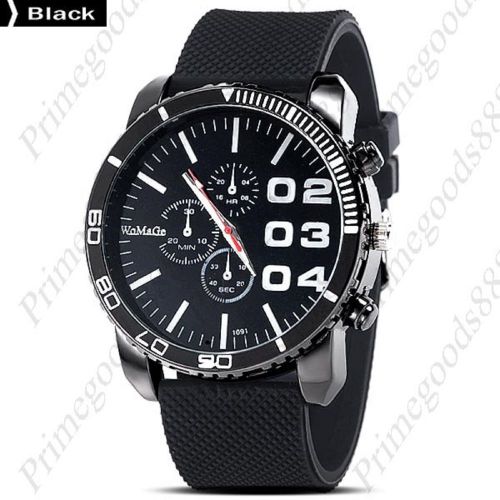 Big Numbers Rubber Band Quartz Analog Men&#039;s Wristwatch Free Shipping Black