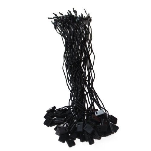 8.7&#034; 100 Pcs Black Hang Tag Nylon String Snap Lock Pin Loop Fastener Hook Ties