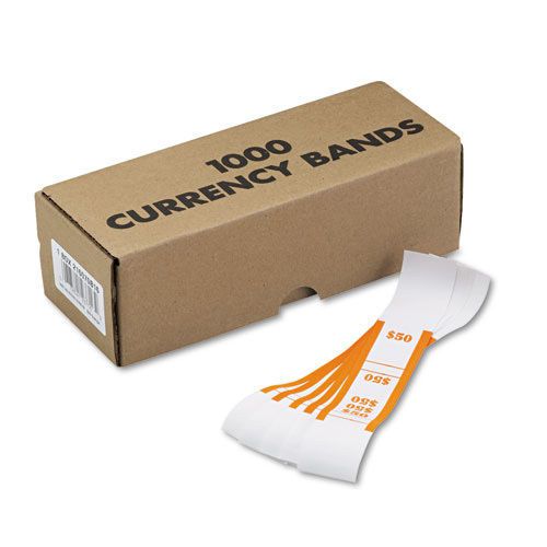 Currency Straps Self Sealing $50 Value White/Orange 1000/Box