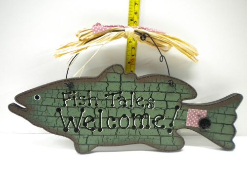 Fish Tales Welcome Sign Fishing Lodge Decor Antique Plaque Lure Bait