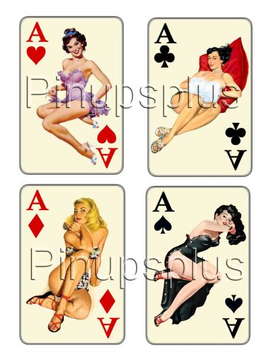 Vintage Four Aces pinup playing cards decals #223