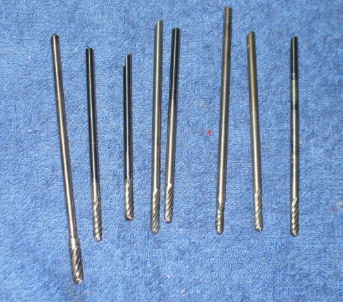 8 CARBIDE BURS,    1/8&#034; shank,  (y63),  used, USA.,  burrs, FREE SHIPPING