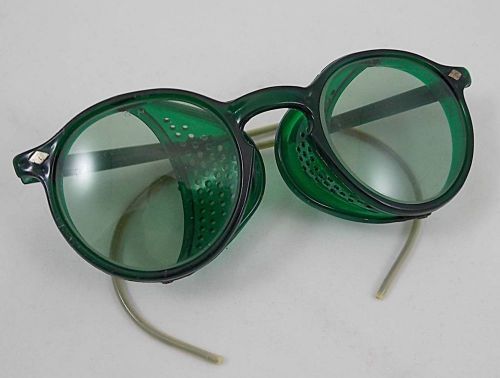 Vtg steampunk ful vue welding/safety glasses motorcycle goggles green lens, vgc for sale