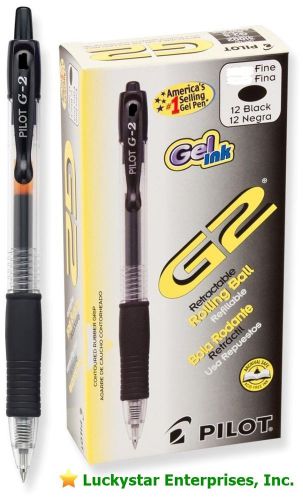 Pilot G-2 Retractable Gel Pens - Box of 12 - 0.7 mm - Fine Point - Black - NEW