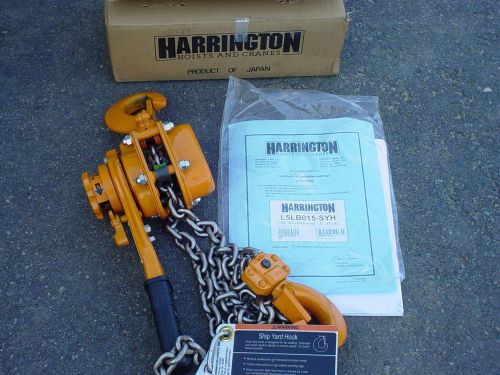 HARRINGTON LEVER HOIST L5LB015-SYH 1.5 TON 5 FT PULL SHIPYARD HOOKS NIB