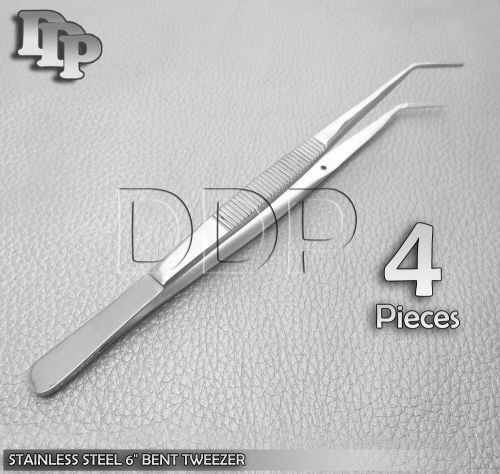 4 STAINLESS STEEL 6&#034; BENT TWEEZER