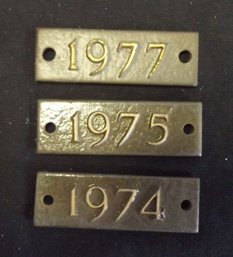 3 Unused Mint Brass Bronze Year Plates 1974 1975 1977 Plaques Never Used