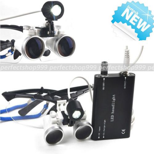 Black Dental Surgical Medical Binocular Loupes 3.5X 420mm+ LED Head Light Lamp