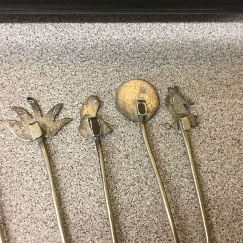 VINTAGE  METAL COCKTAIL APPETIZER FORKS BAR OLIVE DRINK SET OF 12