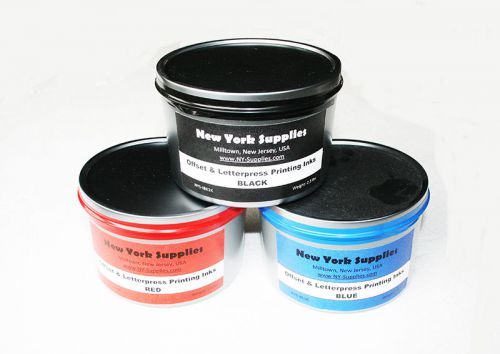 Assorted Offset &amp; Letterpress Printing Ink Set - Black Blue Red 2.5 lbs each