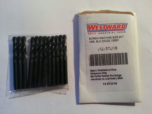 (12) Bits,  NUMBER DRILL &#034;17&#034;  WESTWARD 5TUY8 Jobber Drill Bit, HSS .1730 dia.