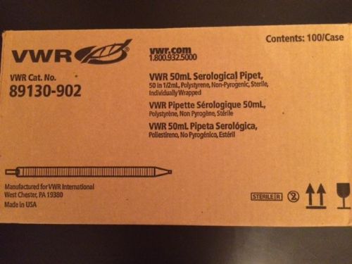 VWR 89130-902, 50mL Serological Pipet, 50 in 1/2mL, Sterile, Case of 100