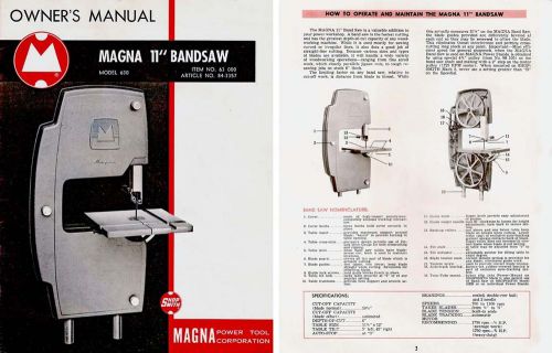 Magna shopsmith mark v or 10er bandsaw reproduction owner&#039;s manual circa 1956 for sale