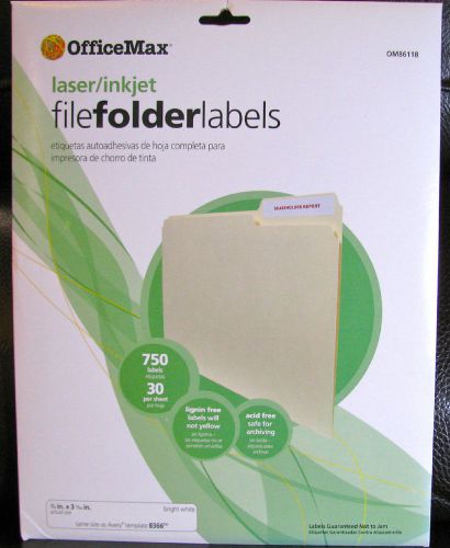 OfficeMax 8366 Permanent File Folder Labels, 1/3 Cut, 750/PK, White