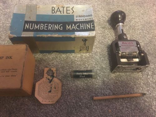 VINTAGE  BATES STANDARD MOVEMENT NUMBERING MACHINE with ORIGINAL BOX 6 Wheel