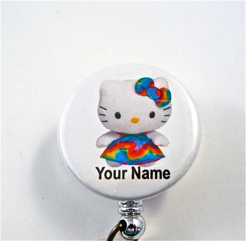 HAPPY HELLO KITTY ID BADGE REEL RETRACTABLE STUDENT,MEDICAL,RN,NURSE,ER,LVN