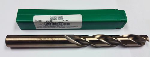 57/64&#034; COBALT TAPER LENGTH DRILL, 6-1/8&#034; LOF, 10&#034; OAL, PTD M51CO 51357