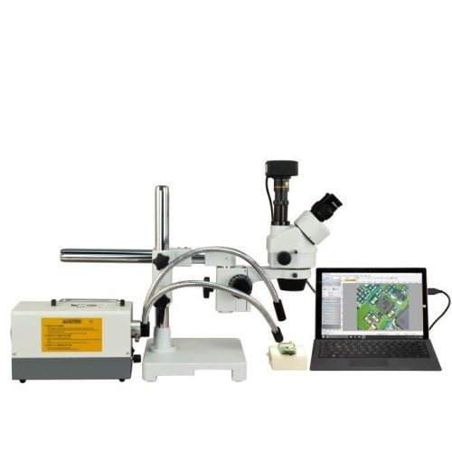 OMAX 2.1X-270X 5MP USB3.0 Zoom Boom Stereo Microscope+150W Fiber Optic Lights