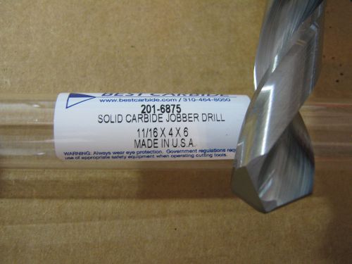 11/16&#034; (.6875) jobber (std) carbide 25 deg helix 118 deg split pt drill &#034;new&#034; for sale