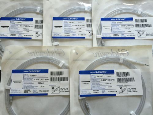 Lot of 5. TERUMO # GR3803 Glidewire 0.038in. x 180cm straight