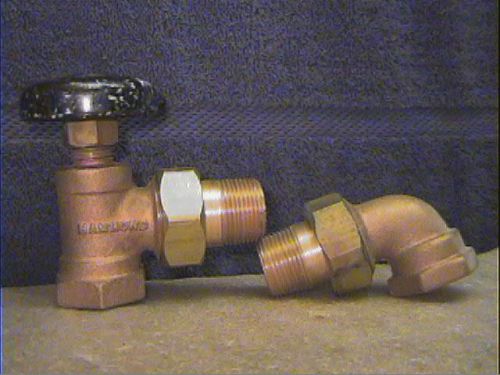 VINTAGE HAMMOND BRASS 3/4&#034; ANGLE UNION RADIATOR VALVE WITH 3/4&#034; UNION ELBOW