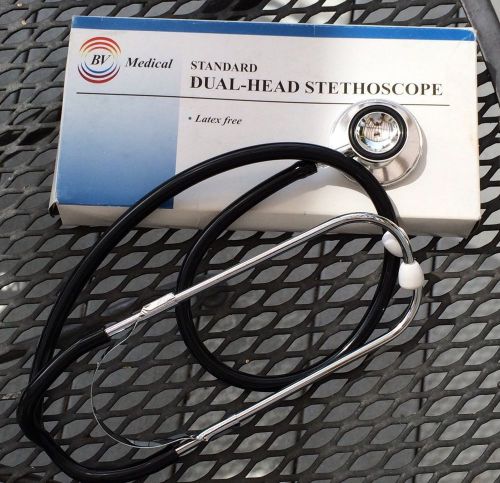 Brand New Standard Double / Dual Head Black Stethoscope Latex Free BV Medicak