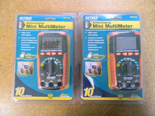 Extech MN16A Autoranging Mini Multimeter w/ Temperature Probe - Lot of 2