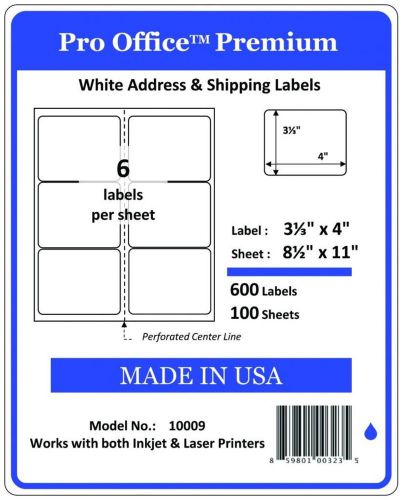 Pro Office Premium 600 Self Adhesive Shipping Labels for Laser Printers and I...