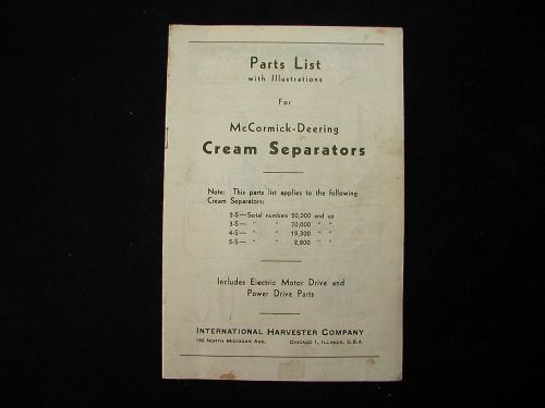 FACTORY McCormick-Deering Cream Separators PARTS LIST  2-S, 3-S, 4-S, 5-S IHC IH