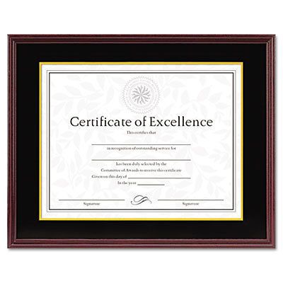 Hardwood Document/Certificate Frame w/Mat, 11 x 14, 8 1/2 x 11, Mahogany, 1 Each