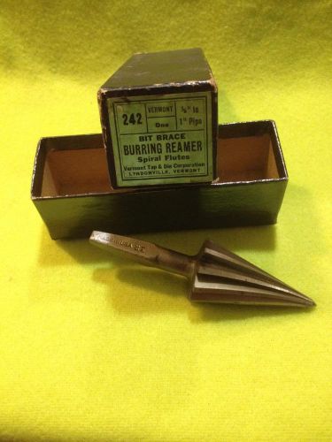 Vtg nos vermont no. 242 bit brace burring reamer spiral fluted for 1/8&#034;-1&#034; pipe for sale