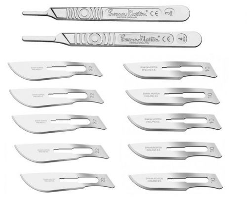 2 swann morton graduated surgical scalpel handle #3 #4+10 sterile blades #10 #22 for sale