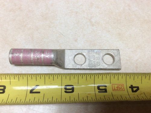 BURNDY 1/0AWG N100 LUG YA25-2TC38 2 Hole 3/8&#034; Stud 1&#034; Center Pink Die 348/12