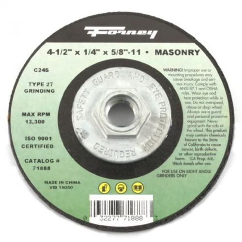 Grinding Wheel W/5/8&#034;-11 Threaded Arbor, Masonry Type 27, C24S-Bf, 4-1/2&#034; X 1/4&#034;