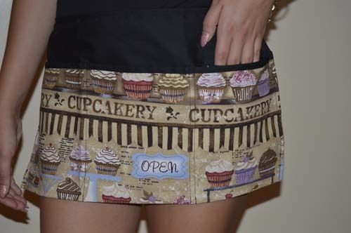 cupcake beige 3 pocket Server Waitress Bar Bistro Waist Apron hidden zipper