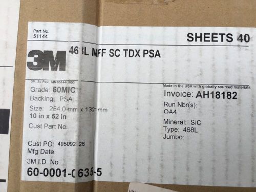 3M MICROFINISHING FILM Sheets 468L 60 Mic. 10&#034; X 52&#034; PACK OF 40 Sheets