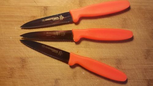 3 each paring knives. sanisafe by dexter russell. s 105sc. nsf rated. serrated for sale