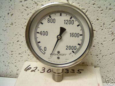 ASHCROFT GAUGE 3-1/2 FACE 1/2&#034;L NPT 2000 PSI 316 SS SKT    &lt;19F4