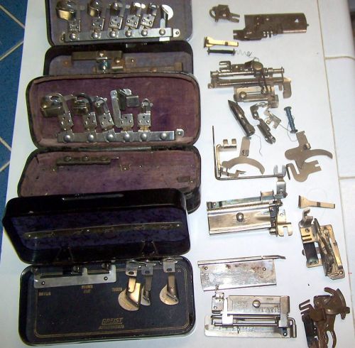 ANTIQUE SEWING MACHINE ATTACHMENTS/PARTS – 35 ATTACHMENTS - ORIGINAL METAL BOXES