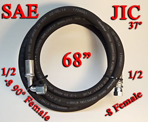 1-EZ-Flex 68&#034; Parker 1/2&#034; -8 Female JIC 90 to Straight Hydraulic Hose 3000 PSI