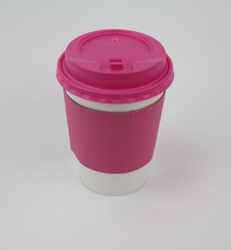 50 sets coffee cups 12 oz disposable with pink lids &amp; pink sleeves hot coffee cu for sale