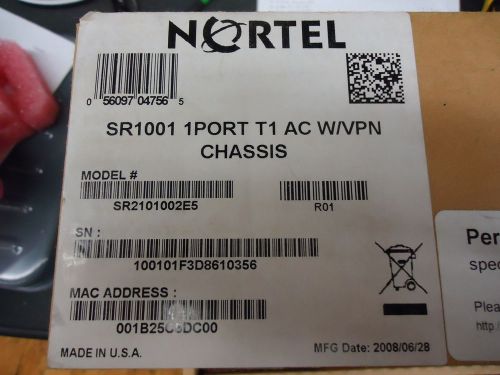 SR2101002E5 NORTEL NETWORKS SR1001 1 PORT T1E1 AC W/VPN CHASSIS BRAND NEW!