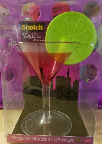 Scotch Magic Tape Dispenser Cosmo Martini Glass w/ Lime Cocktail Wine Drink Pink