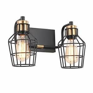 2-Light Industrial Bathroom Vanity Light MRAY Edison Vintage Metal Cage Wall ...