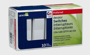 LEVITON Single Pole Metal Rocker DECORA SWITCH 15 Amp 120V 10 pk 05601-2WM