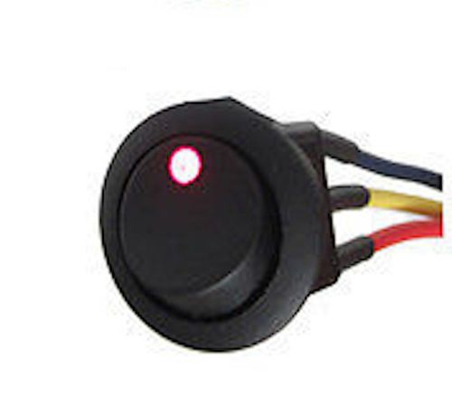 12V ROUND BLACK ROCKER SWITCH RED LED 6&#034; WIRE ON/OFF 12V ILLUMINATED