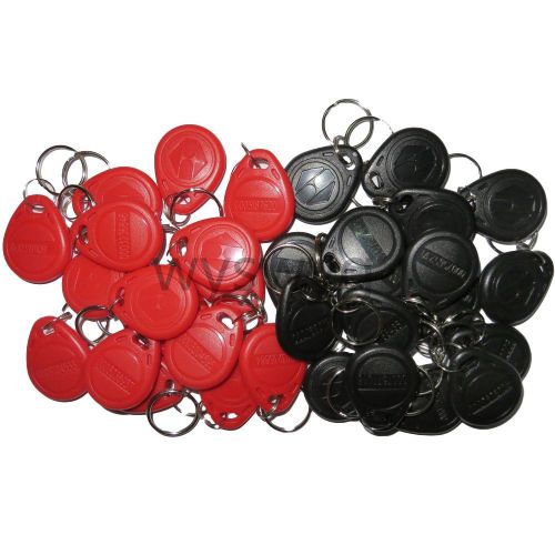 100pcs 125KHz RFID ID EM4100 Proximity Induction Tag Token Keyfob Red &amp; Black