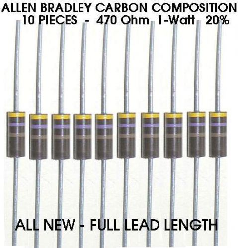 ALLEN BRADLEY 470 OHM 1 WATT 10 PIECE CARBON COMPOSITION  RESISTORS FULL LEADS