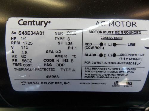 Century AC motor  FR56CZ Single Phase 115V 1/4HP