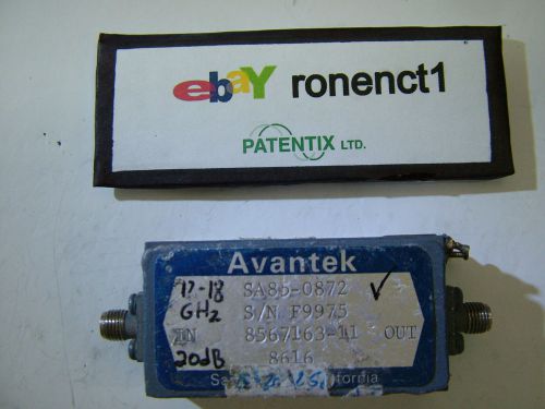 RF AMPLIFIER AVANTEK  11 - 14GHz 9A85-0872 GAIN 19dB PO 22dBm SMA